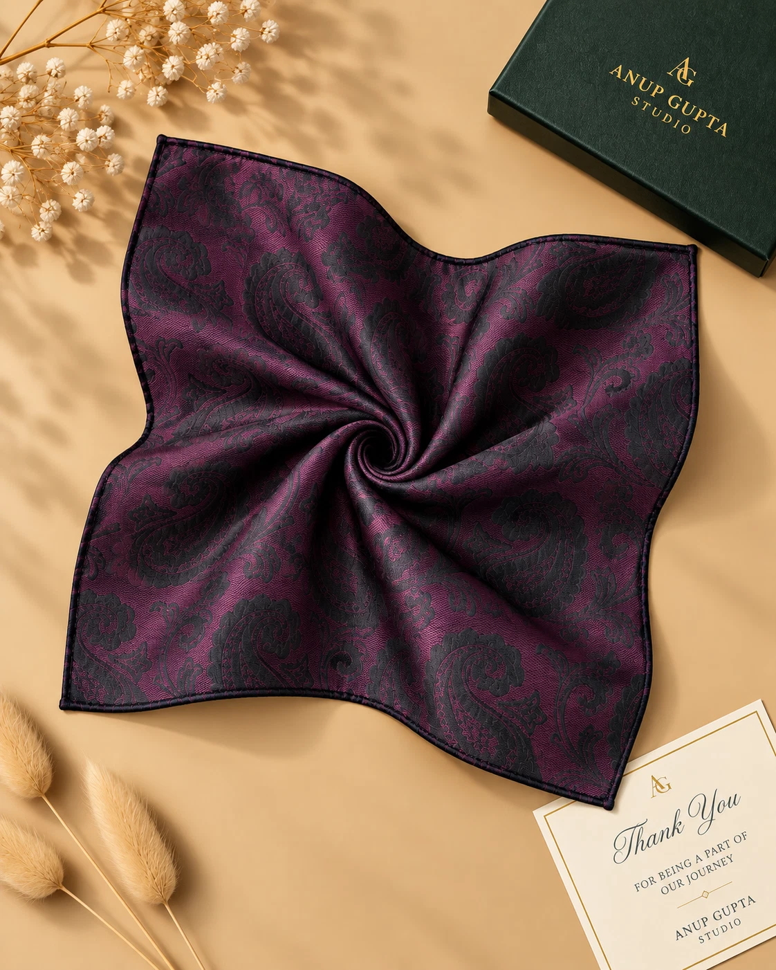 Burgundy Tonal Paisley Designer Tie & Pocket Square Set