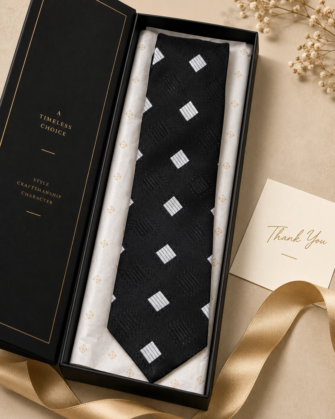 Black Silver Square Designer Tie & Pocket Square Set