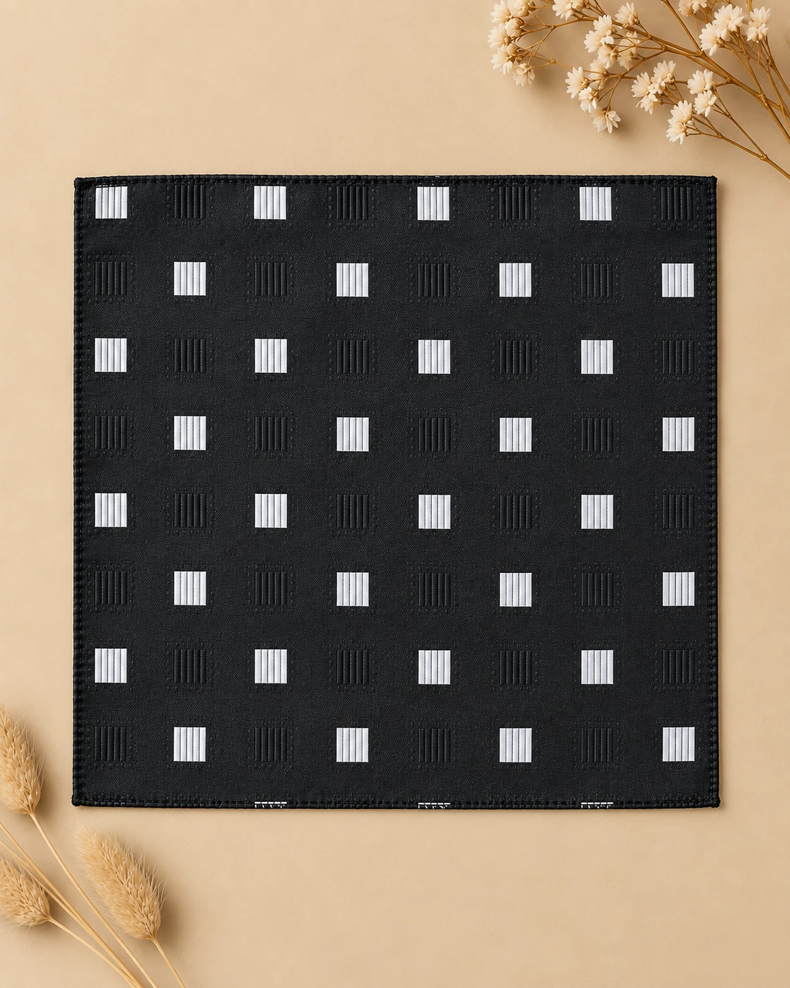 Black Silver Square Designer Tie & Pocket Square Set