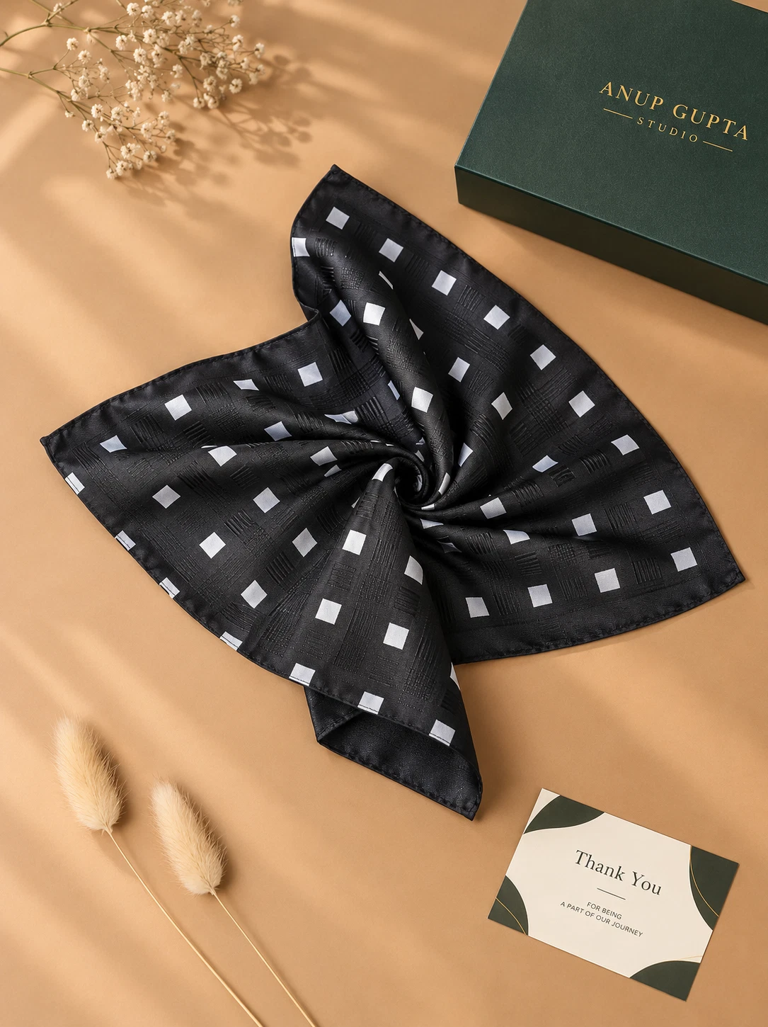 Black Silver Square Designer Tie & Pocket Square Set