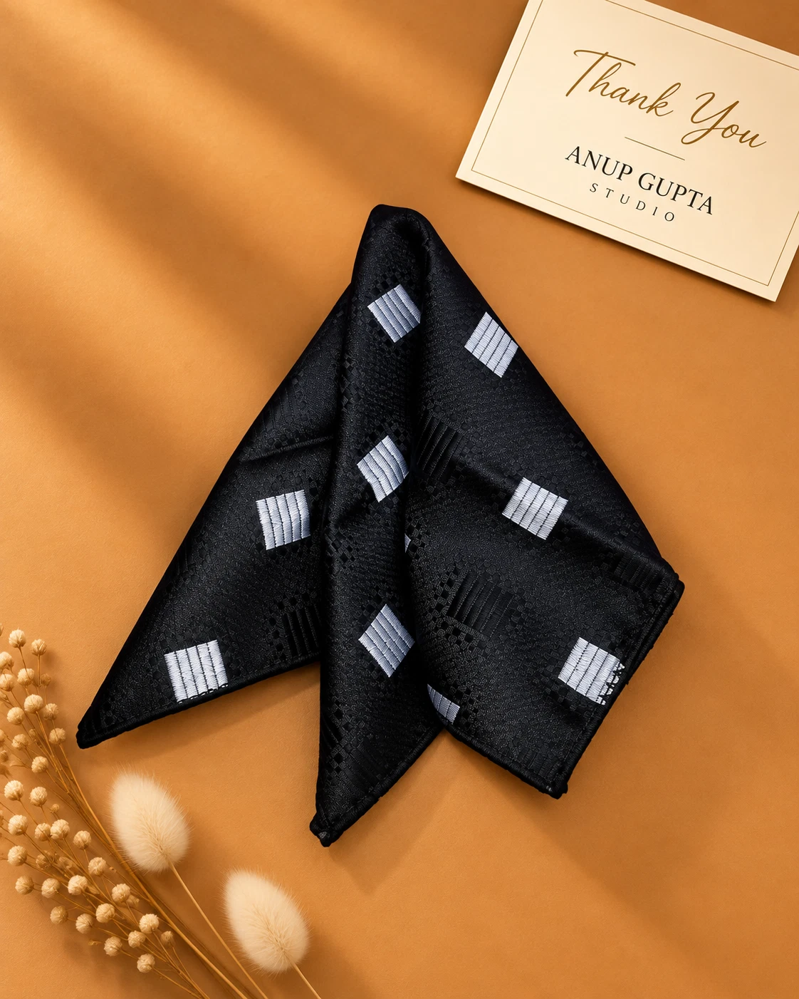 Black Silver Square Designer Tie & Pocket Square Set