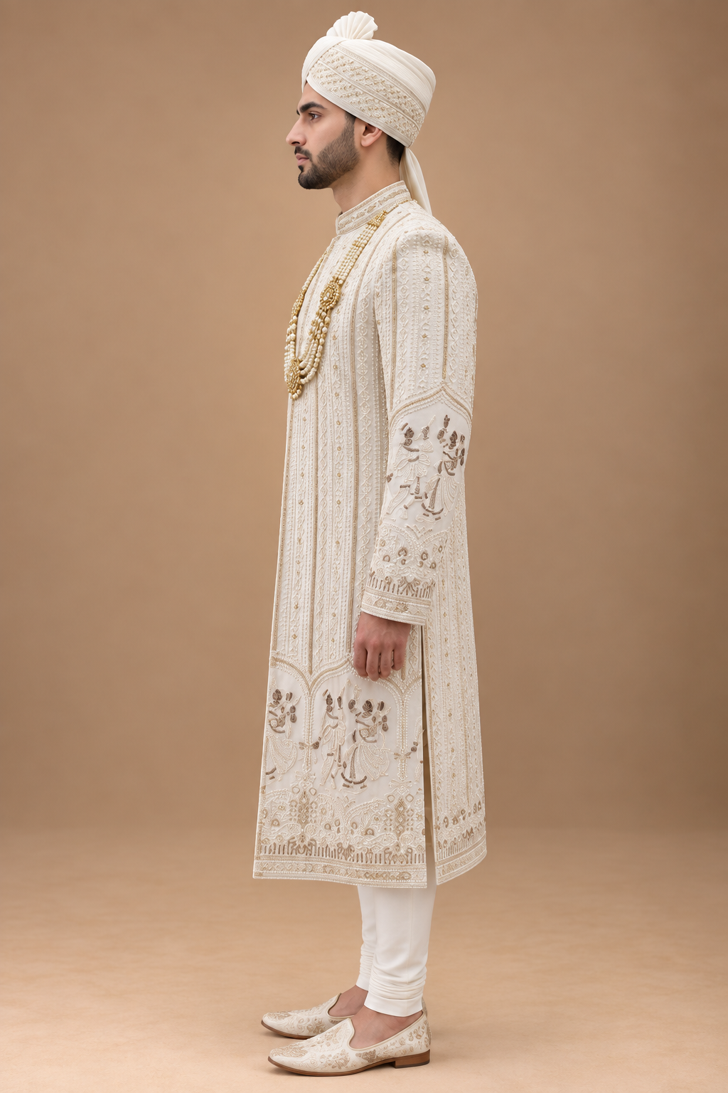 The Devraj Ivory Heritage Hand-Embroidered Groom Sherwani Set