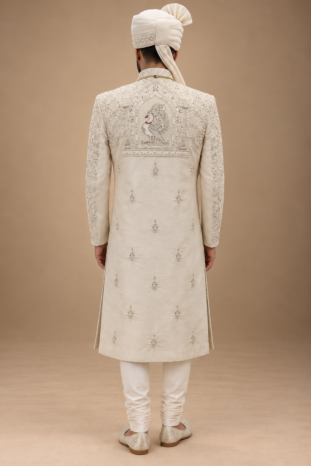 The Rajveer Ivory Heritage Hand-Embroidered Groom Sherwani Set