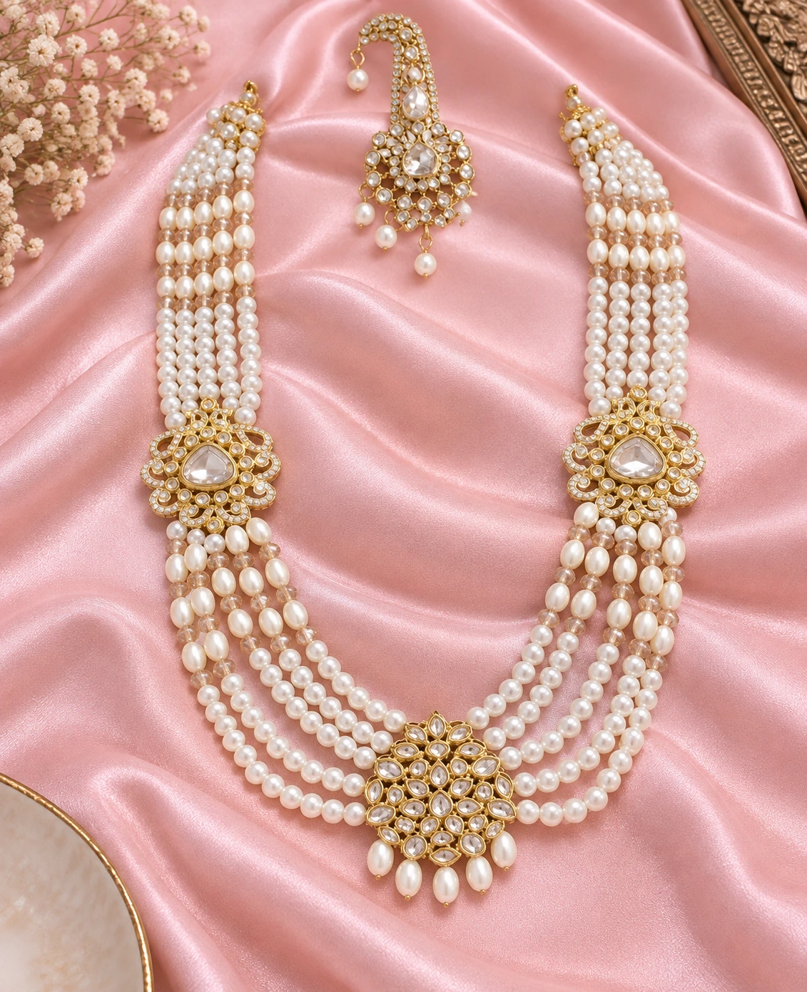 Ivory Pearl Kundan Layered Mala