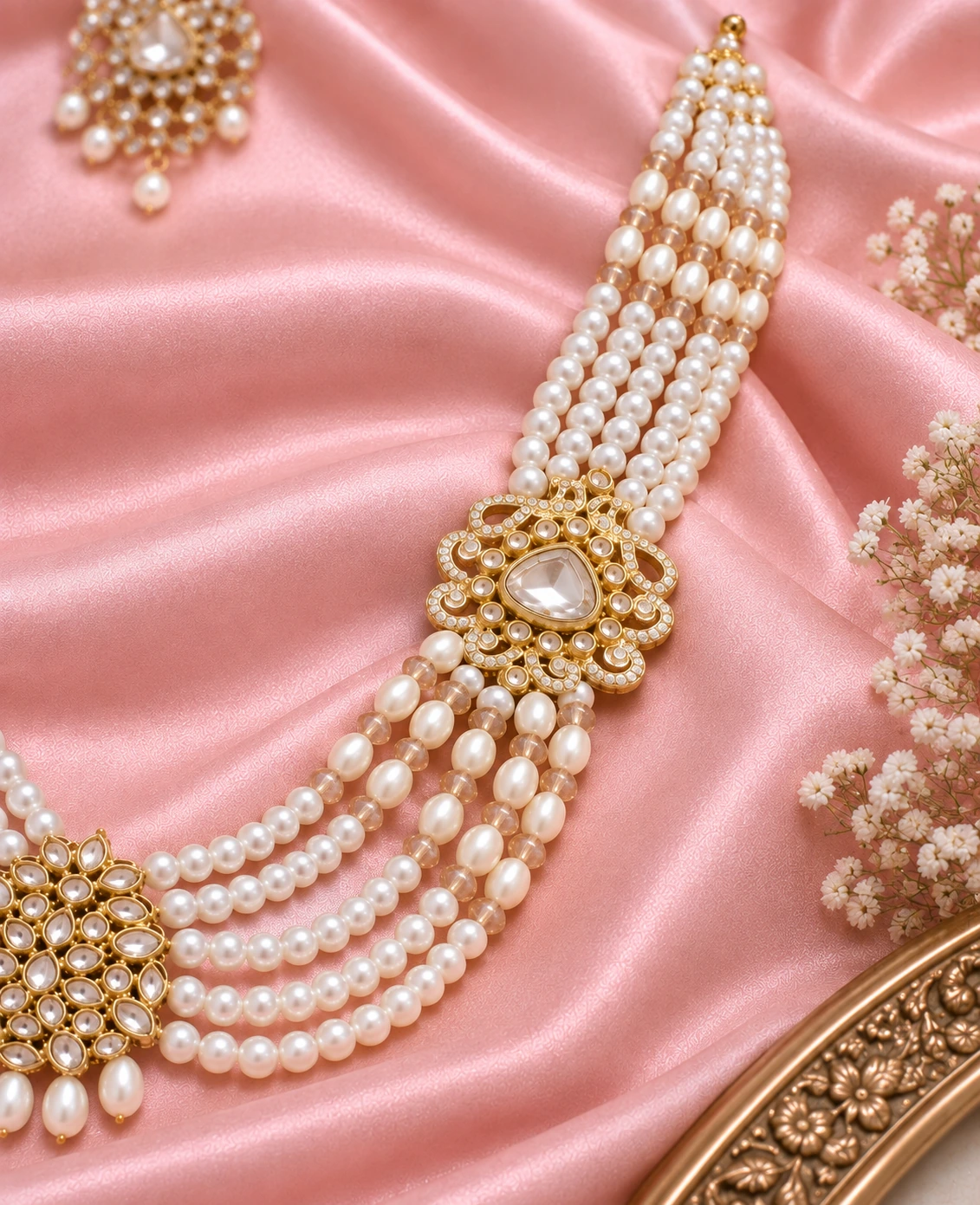 Ivory Pearl Kundan Layered Mala