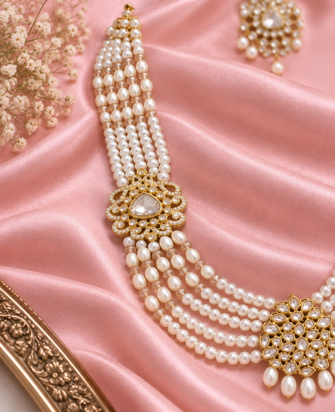Ivory Pearl Kundan Layered Mala