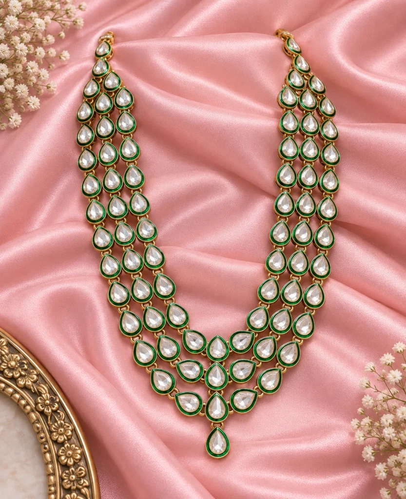Emerald Teardrop Kundan Statement Mala