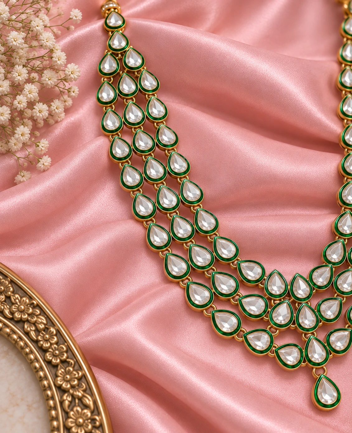 Emerald Teardrop Kundan Statement Mala
