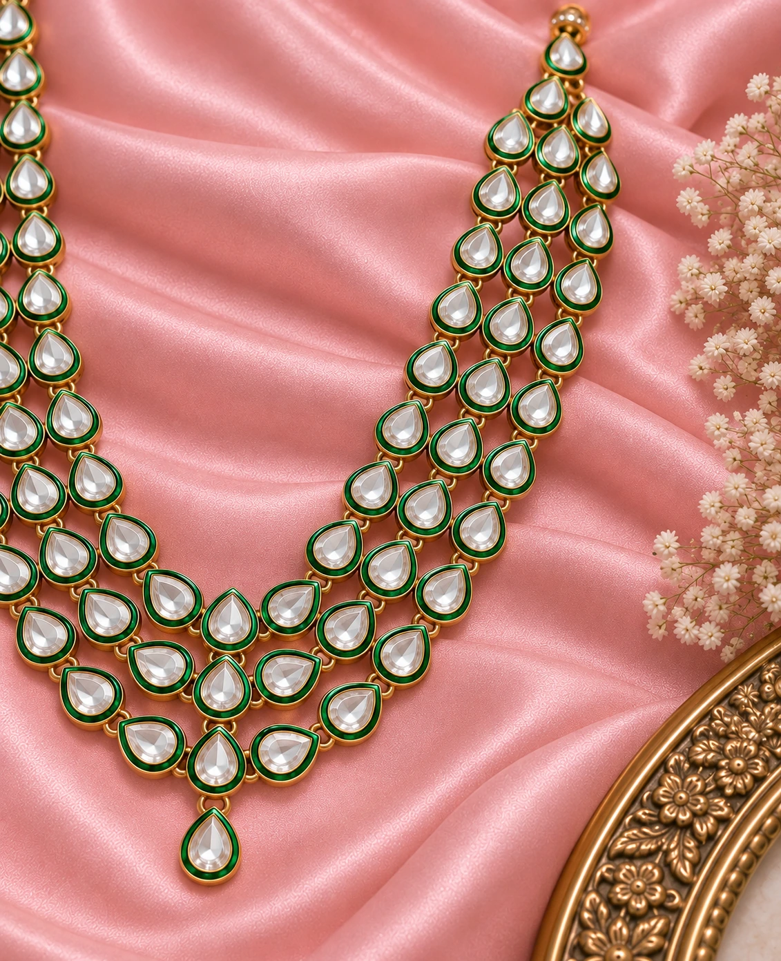 Emerald Teardrop Kundan Statement Mala
