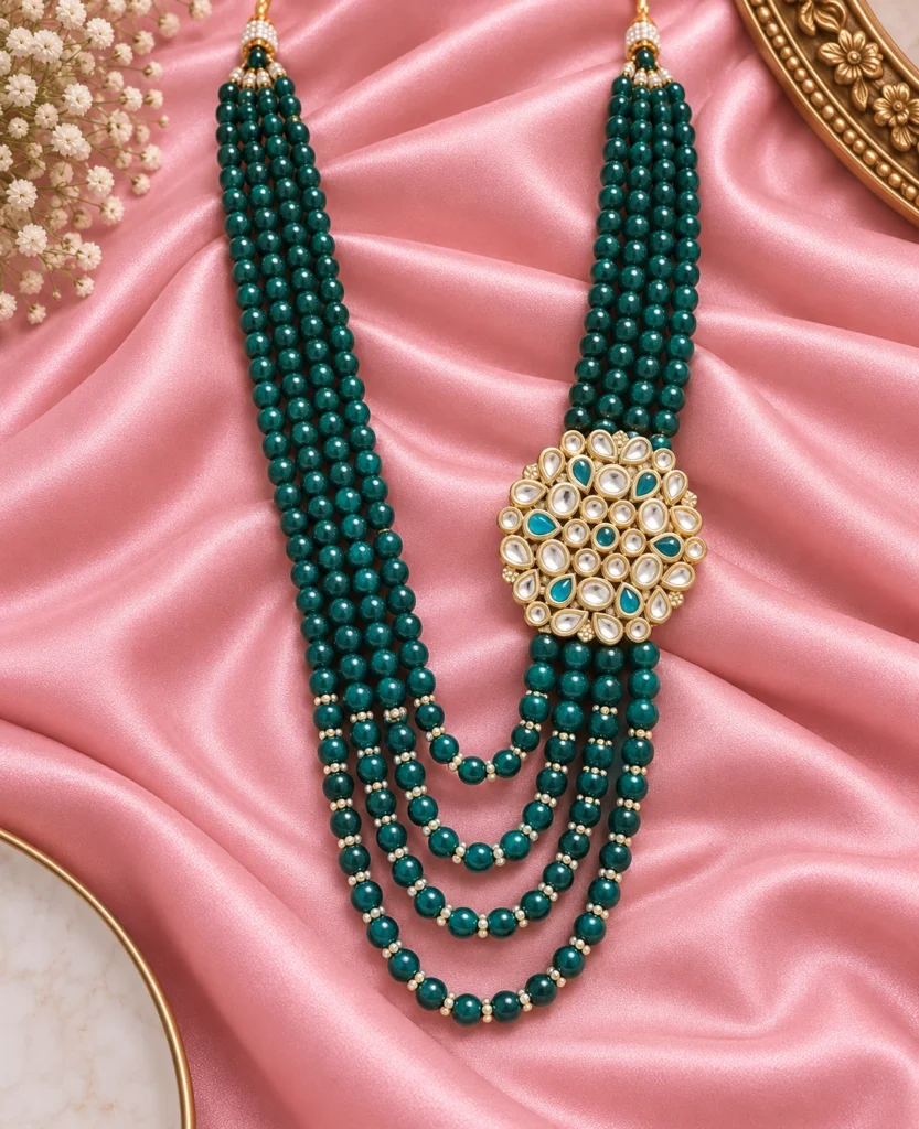 Emerald Beaded Medallion Layered Mala