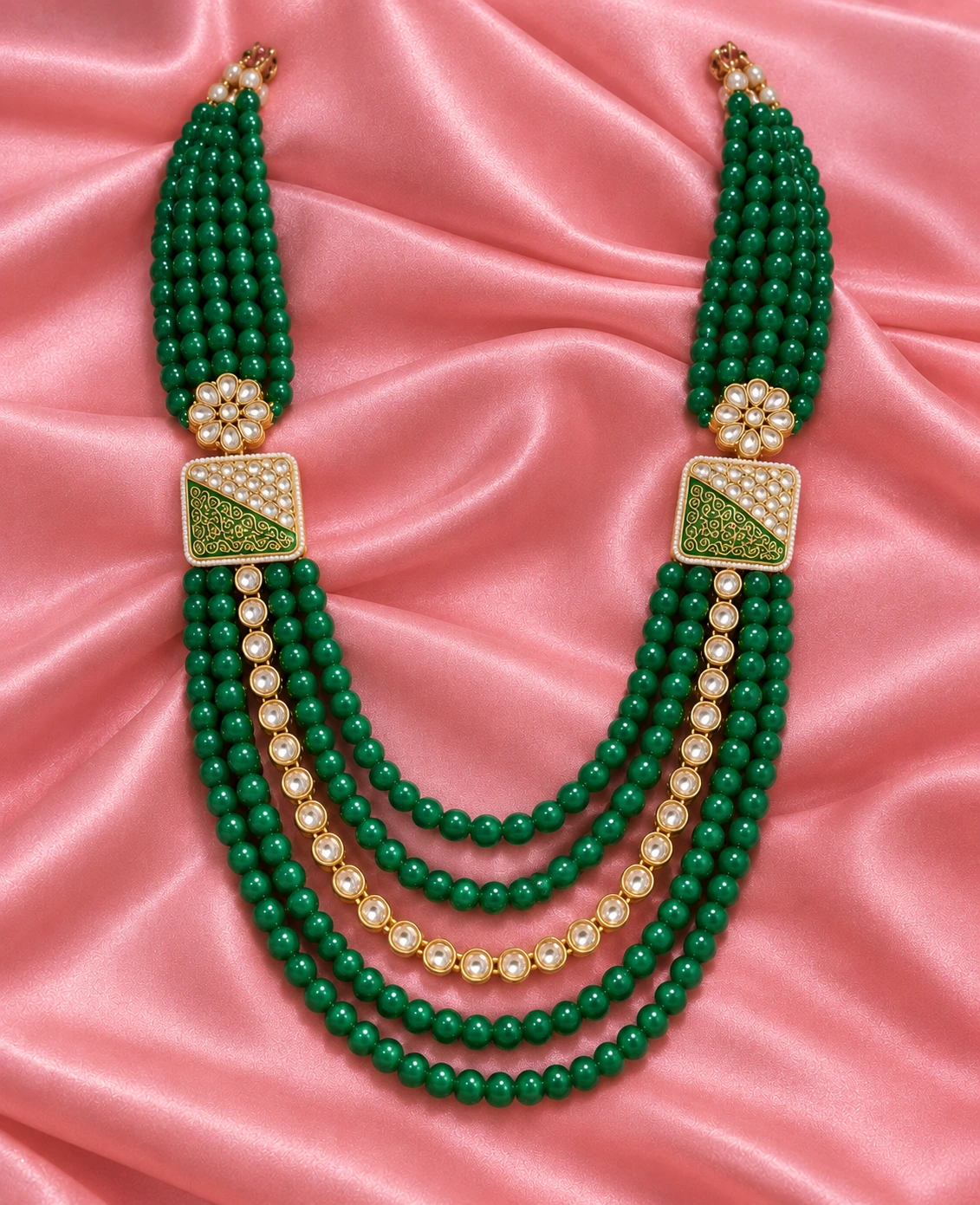 Emerald Pearl Enamel Layered Mala