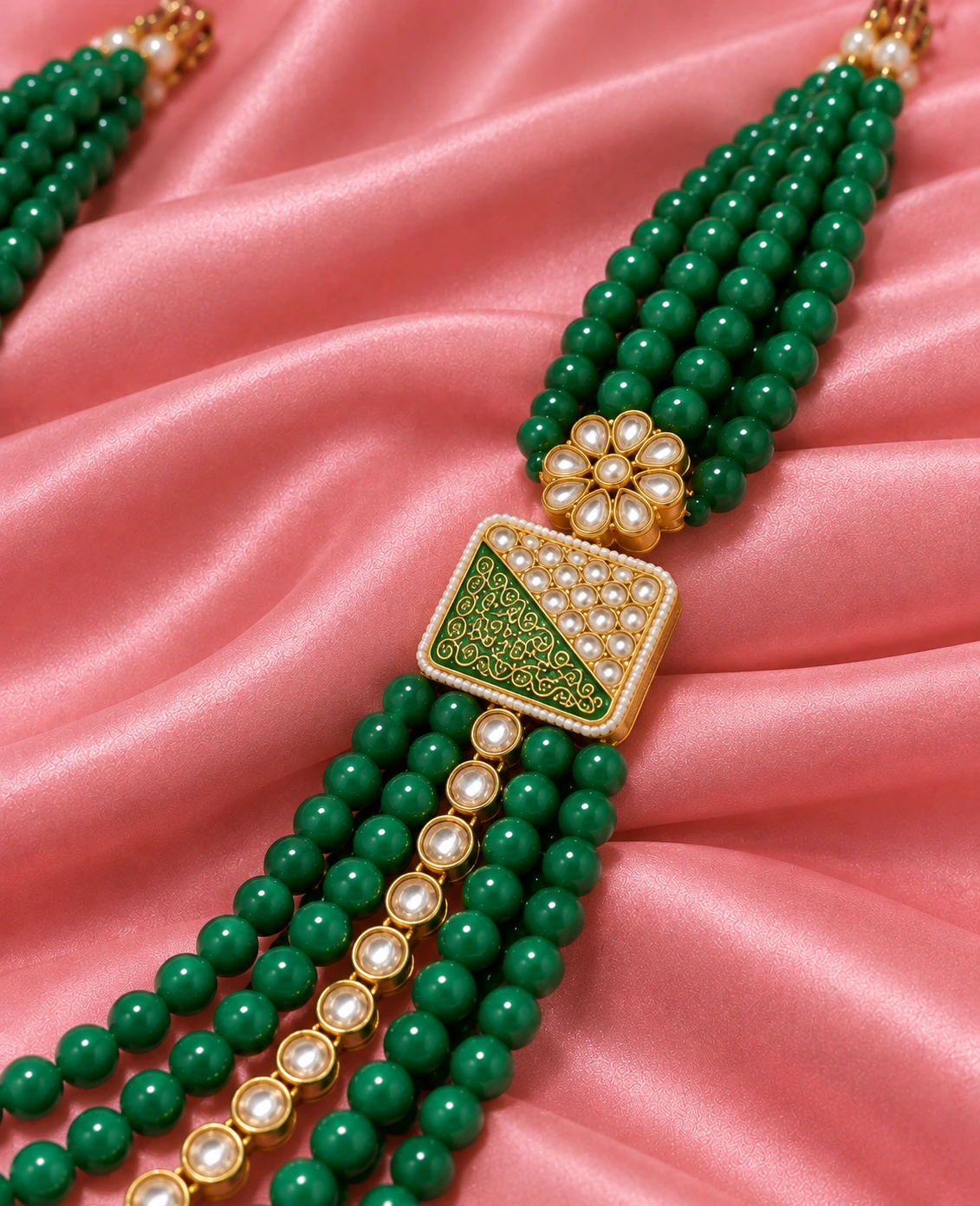 Emerald Pearl Enamel Layered Mala
