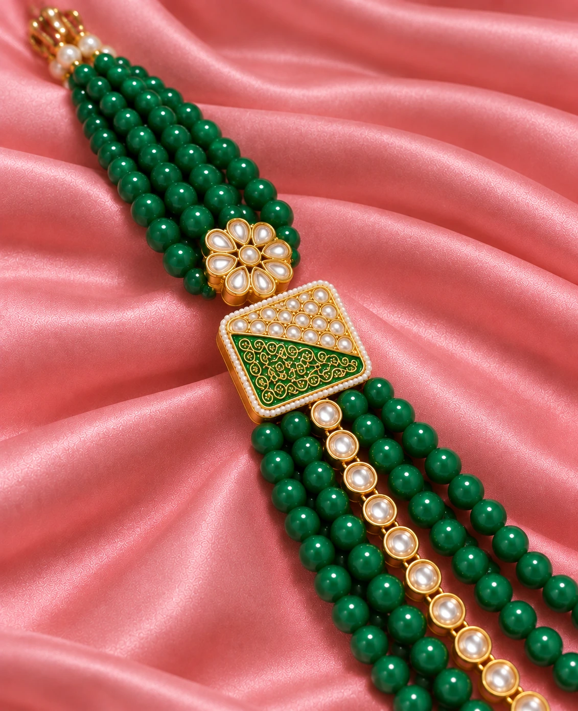 Emerald Pearl Enamel Layered Mala