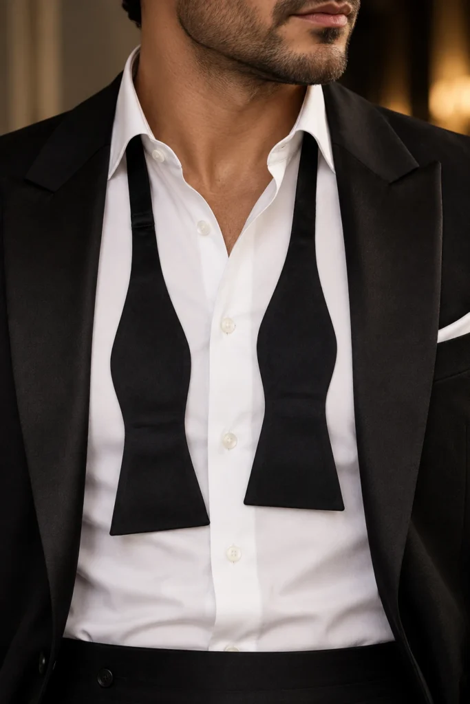 The Midnight Élan – Black Satin Open Bow Tie