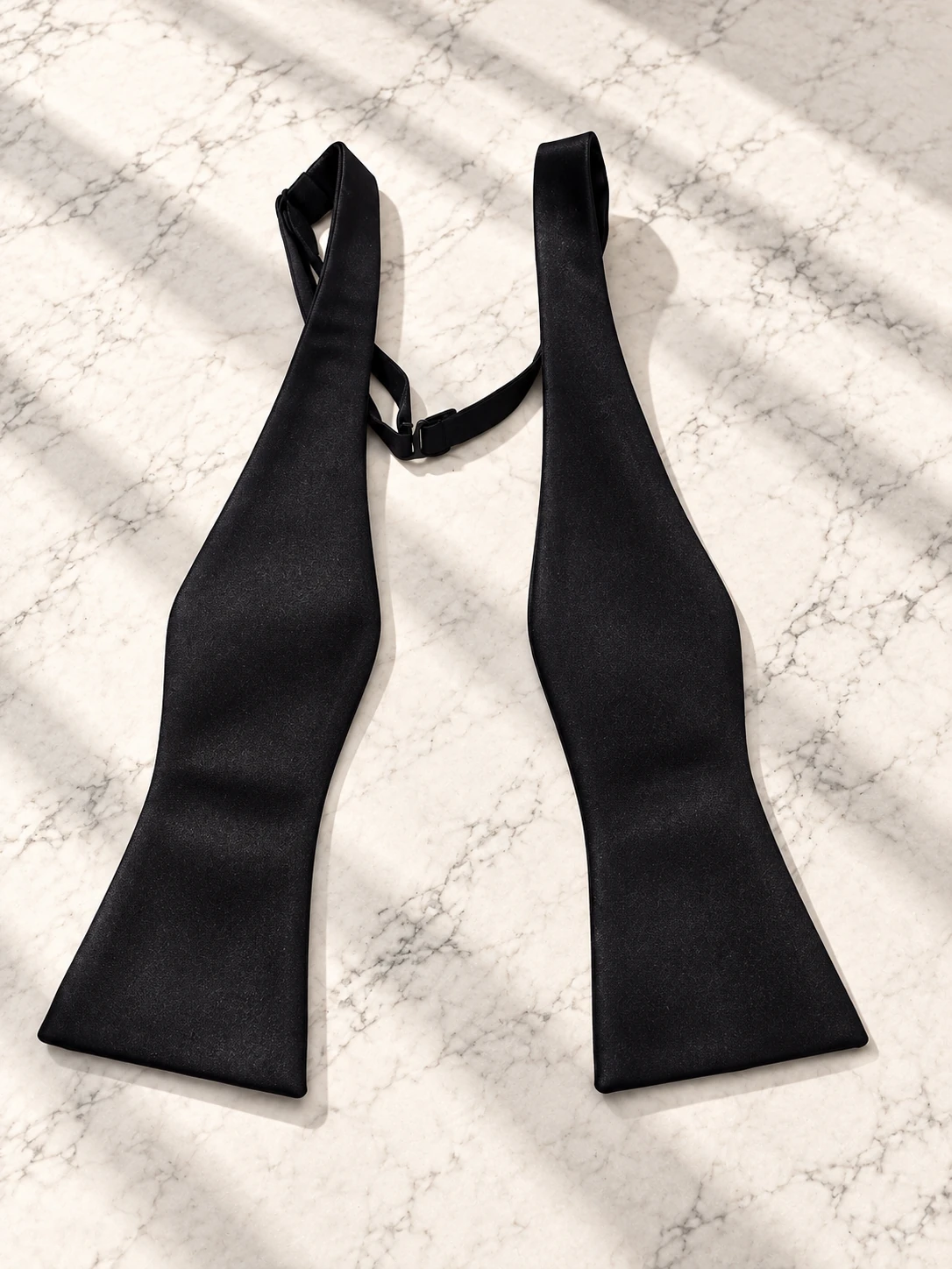 The Midnight Élan – Black Satin Open Bow Tie